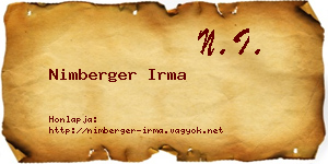 Nimberger Irma névjegykártya